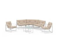 IDMarket Salon de jardin Nairobi – bas 8 places salon d'angle acier blanc coussins beiges