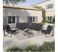 IDMarket - Salon de Jardin Bas Nairobi 8 Places Salon d'angle en Acier Gris Anthracite