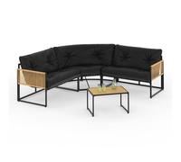 IDMarket Salon de jardin bas Rio 6 places salon d'angle structure métal cordage rotin coussin noir