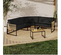 IDMarket Salon de jardin bas Rio 6 places salon d'angle structure métal cordage rotin coussin noir