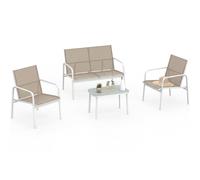 IDMarket - Salon de Jardin Bas TOLEDE 4 Places avec canapé, fauteuils et Table Blanc et Beige