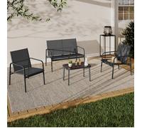 IDMARKET Salon de jardin bas TOLEDE 4 places avec canapé, fauteuils et table gris anthracite