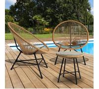 IDMarket Salon de jardin Izmir – Table et 2 fauteuils œuf, cordage effet rotin, marron
