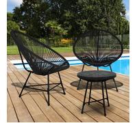 IDMarket - Salon de Jardin Izmir Table et 2 fauteuils Oeuf Cordage Noir