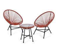 IDMarket - Salon de Jardin Izmir Table et 2 fauteuils Oeuf Cordage Terracotta