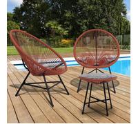 IDMARKET Salon de jardin IZMIR table et 2 fauteuils oeuf cordage terracotta