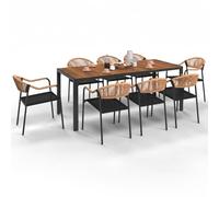 Salon De Jardin Madeira Table 190 Cm Et 8 Chaises Cordage Et Textilène Noir Et Rotin Clair