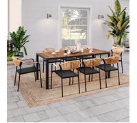 IDMarket - Salon de jardin MADEIRA - Table 190 cm et 8 chaises cordage et textilène noir rotin clair