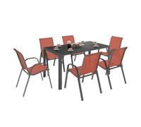 IDMarket – Salon de jardin Madrid Table 150 cm et 6 chaises empilables Terracotta