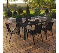 IDMarket Salon de jardin Madrid Table 150 cm et 6 chaises empilables Noir