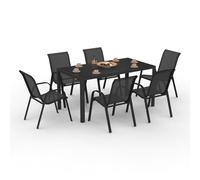 IDMarket Salon de jardin Madrid Table 150 cm et 6 chaises empilables Noir