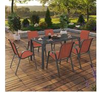 IDMarket – Salon de jardin Madrid Table 150 cm et 6 chaises empilables Terracotta
