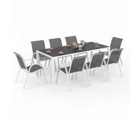 IDMarket Salon de jardin Madrid Table 190 cm et 8 chaises empilables Blanc et Gris