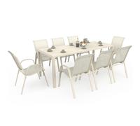 IDMarket Salon de jardin Madrid Table 190 cm et 8 chaises empilables Beige