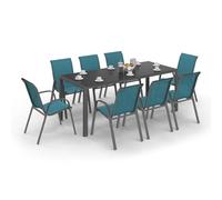 IDMARKET Salon de jardin MADRID table 190 CM et 8 chaises empilables bleu canard