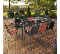 IDMARKET Salon de jardin MADRID table 190 cm et 8 chaises empilables mix color gris noir et terracotta