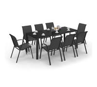 IDMarket - Salon de Jardin Madrid Table 190 CM et 8 chaises empilables Noires