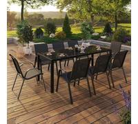Idmarket Salon De Jardin Madrid Table 190 Cm Et 8 Chaises Empilables Noires Noir