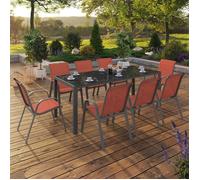 IDMARKET Salon de jardin MADRID table 190 CM et 8 chaises empilables terracotta