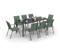 IDMarket Salon de jardin MADRID table 190 cm et 8 chaises empilables vert olive
