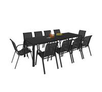 IDMarket Salon de jardin MADRID Table 240 cm et 10 chaises empilables noir