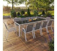 IDMarket - Salon de jardin Madrid Table 240 cm et 10 chaises empilables Blanc et Gris