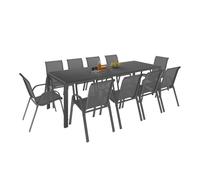 Salon de jardin MADRID table 240 CM et 10 chaises empilables gris anthracite