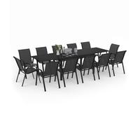 IDMarket - Salon DE Jardin Madrid Table Extensible 135-270 cm | Et 12 chaises empilables, coloris noir
