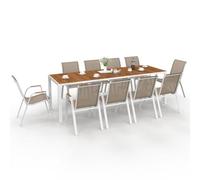 IDMarket - Salon de jardin NOUMEA Table 240 cm verre trempé effet bois et 10 chaises Blanc/Bois
