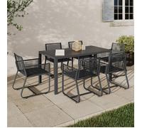 Salon de jardin ODESSA table 150 cm et 6 fauteuils cordage gris anthracite gris G