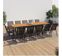IDMarket - Salon de Jardin Poly Table Extensible 135-270 CM et 12 chaises Bois et Gris foncé