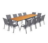 IDMarket - Salon de Jardin Poly Table Extensible 135-270 CM et 12 chaises Bois et Gris foncé