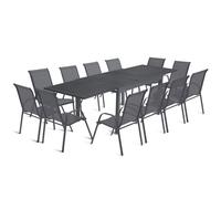 IDMarket - Salon de Jardin Poly Table Extensible 135-270 CM et 12 chaises Gris foncé