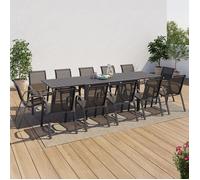 IDMarket - Salon de Jardin Poly Table Extensible 135-270 CM et 12 chaises Gris foncé