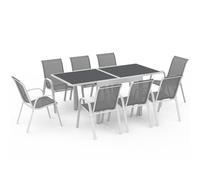 IDMarket Salon de jardin POLY - table extensible 90-180 cm et 8 chaises blanc et gris
