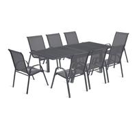 Salon De Jardin Poly Extensible Table 90-180 Cm Et 8 Chaises Gris Foncé Gris