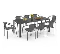 Salon De Jardin Thelma Table 190 Cm Et 8 Chaises Empilables Gris Anthracite