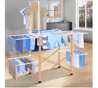 IDMARKET Séchoir à linge pliable DELUXE capacité 22M avec tringle blanc et effet bois
