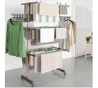 IDMarket - Séchoir à Linge Vertical Pliable 3 Niveaux Maxima capacité 25M avec cintres et Pinces et Gris