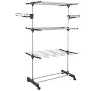 IDMARKET Séchoir à linge inox MAXIMA gris étendoir pliable H.145 cm + 30 accessoires