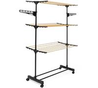 Séchoir à linge inox MAXIMA noir et aspect bois étendoir pliable H.145 cm