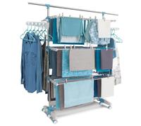 IDMarket Séchoir à linge vertical pliable Optimum 3 niveaux 30 m tringle télescopique Blanc/Bleu