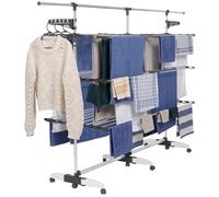 IDMarket Séchoir à linge vertical pliable Supra 3 niveaux 50 m tringle télescopique Blanc et gris