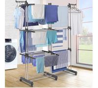 IDMARKET Séchoir à linge vertical pliable et extensible 3 niveaux GIGA capacité 27M avec cintres et pinces inox et gris