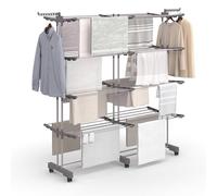 IDMarket - Séchoir à Linge Vertical Pliable et Extensible 4 Niveaux 50 m