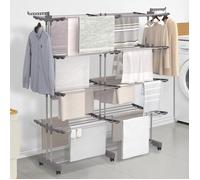 IDMARKET Séchoir à linge vertical pliable et extensible 4 niveaux MAXI capacité 50M inox et gris
