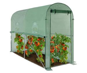 IDMarket - Serre à tomates relevable 3m² Verte 2 fenêtres avec moustiquaire et Porte zippée
