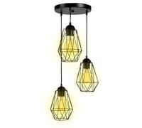 Suspension 3 lampes industrielles forme diamant en métal noir