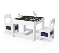 IDMarket – Table à dessin réversible + 2 chaises Gabriel – Blanc – bacs de rangement