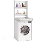 IDMarket - Table à Langer Dessus Machine à Laver Ambre | compatible machine à laver et sèche-linge, 1 plan à langer amovible et 2 étagères, façon hêtre et blanc